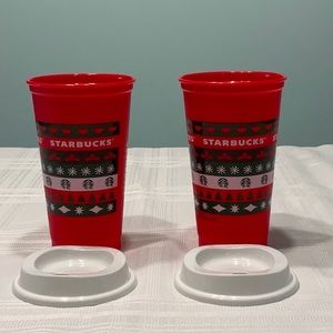 Starbucks Coffee Holiday Plastic Mug with Lid 16 ounce